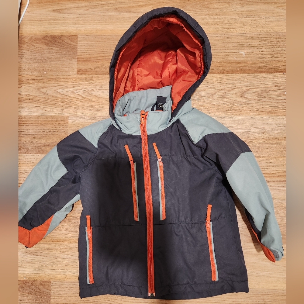Children Place Gray and Orange Hooded Jacket 3T